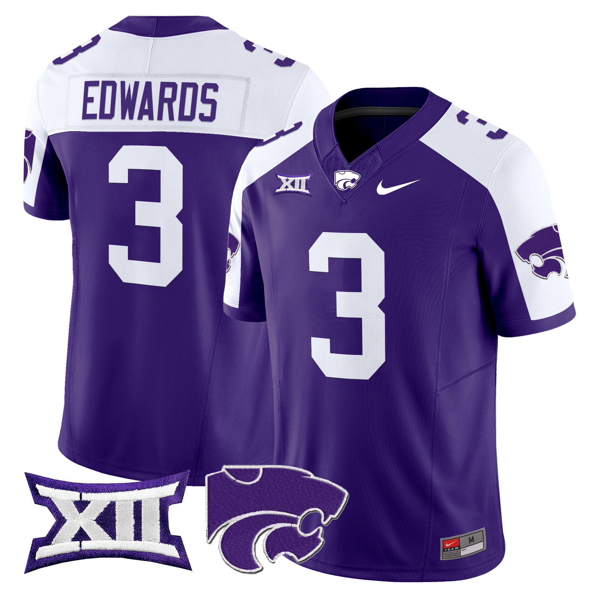 Men Kansas State Wildcats #3 Edwards Purple Nike 2024 Vapor Limited NCAA Jersey->ncaa teams->NCAA Jersey